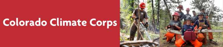 Decorative banner with photos of AmeriCorps members that participate in climate-related programs