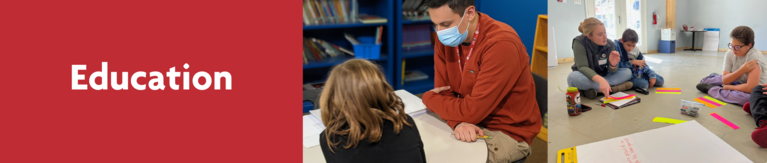 Decorative banner with photos of AmeriCorps members that participate in education programs