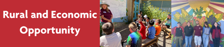 Decorative banner with photos of AmeriCorps members that participate in rural and economic opportunity programs